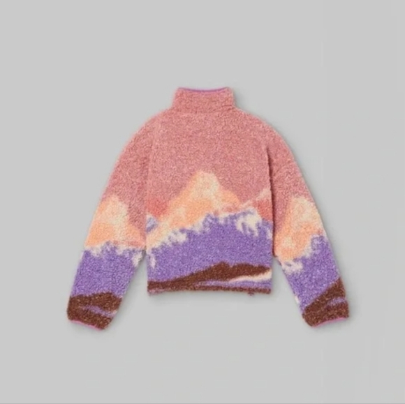 Full Zip Sherpa Fleece Jacket Wild Fable Pink Landscape Mens Womens NWT - Picture 2 of 6